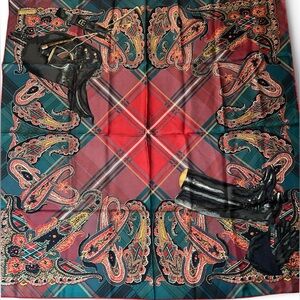 Ralph Lauren Silk Scarf Equestrian Tartan Plaid Paisley Square